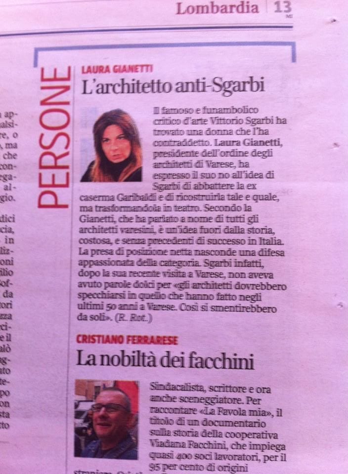 Sul Corriere l’ex assessore Laura Gianetti, architetto anti-Sgarbi