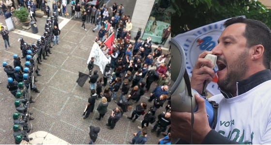 Bagno di folla e contestazioni per Salvini a Saronno