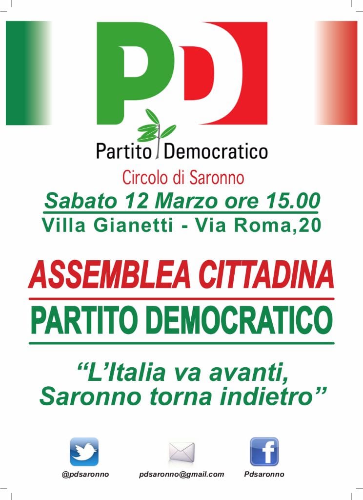 “L’italia va avanti, Saronno torna indietro”: sabato 12 assemblea cittadina del Pd