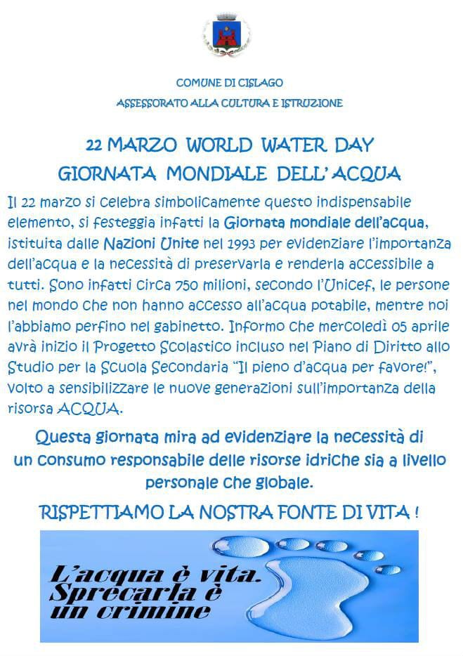 Anche Cislago aderisce al “World water day”