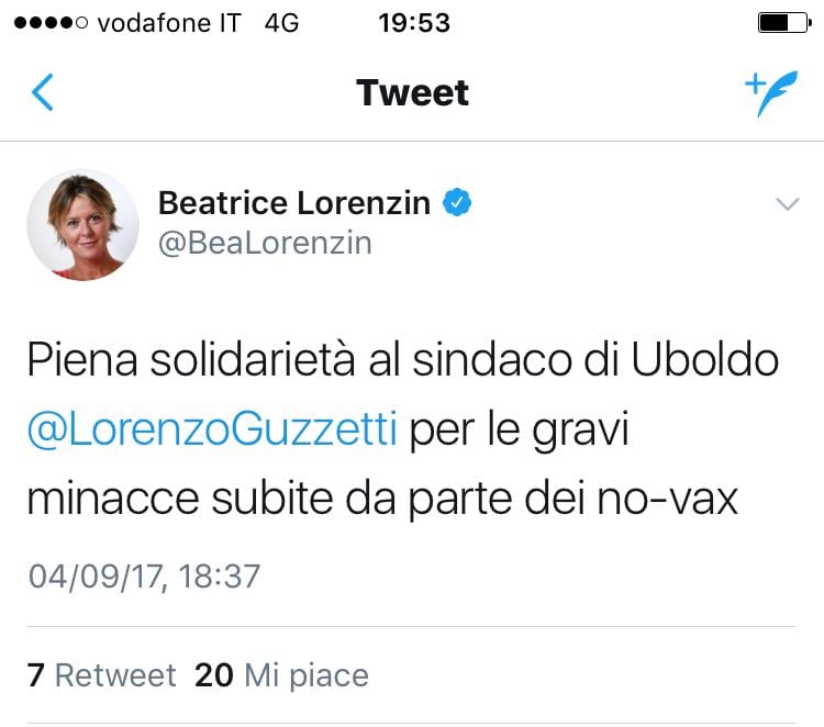 Minacce novax a Guzzetti: solidarietà dal ministro Lorenzin