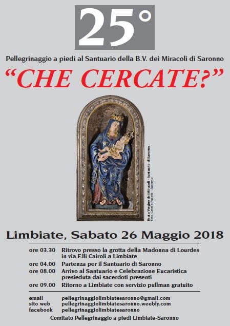 Domani 26 maggio il pellegrinaggio Limbiate-Saronno