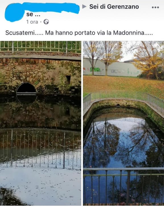 Gerenzano, rubata la Madonnina del fontanile? No è solo in manutenzione