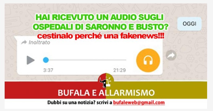 Coronavirus, anche Bufale.net smentisce la fake news sull’ospedale di Saronno
