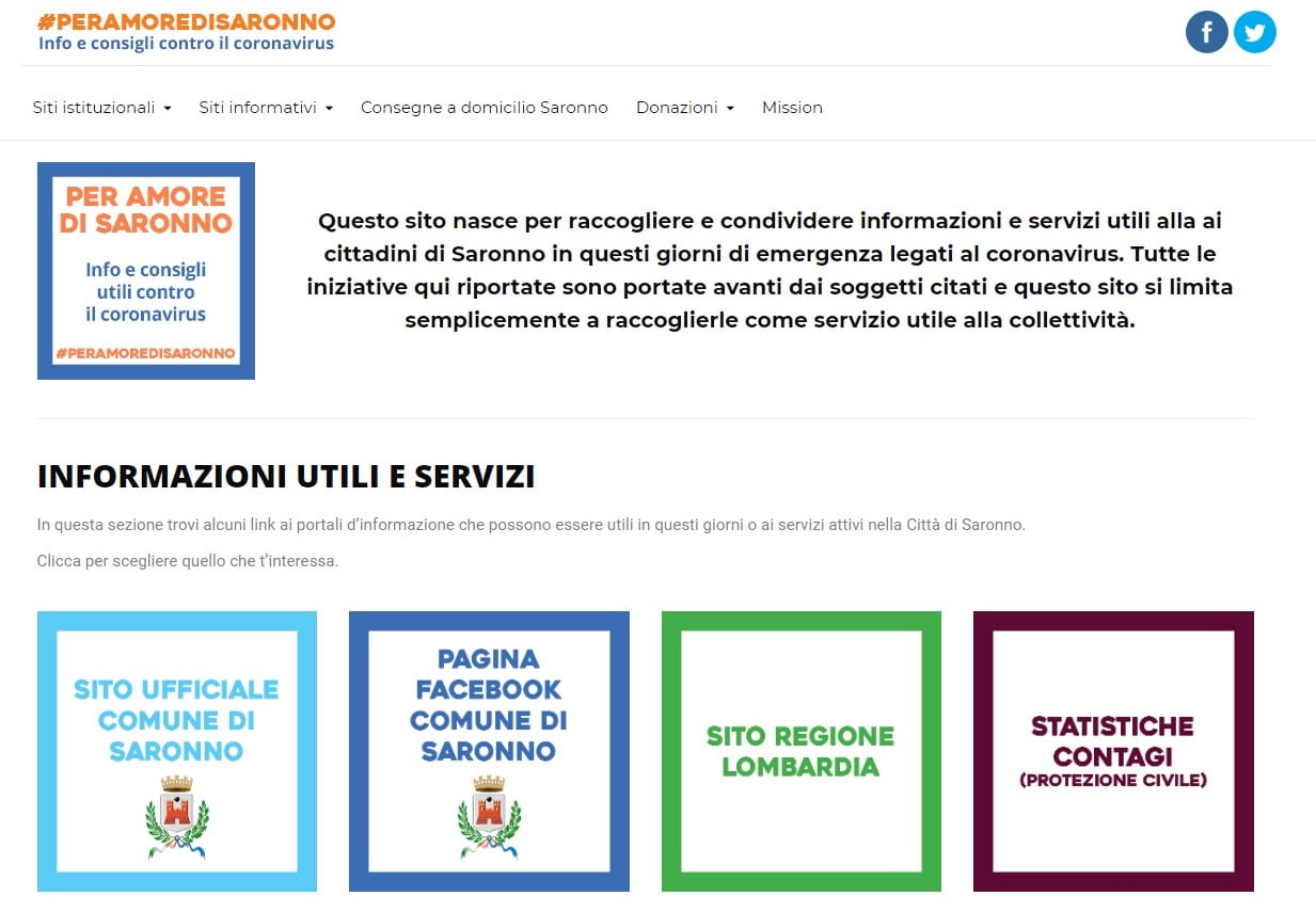 Coronavirus, nasce il portale #peramorediSaronno: info e consigli per affrontare l’emergenza