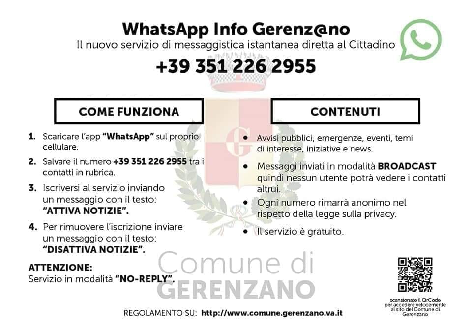 Con Whatsapp i contatti cittadini-Comune a Gerenzano diventano immediati