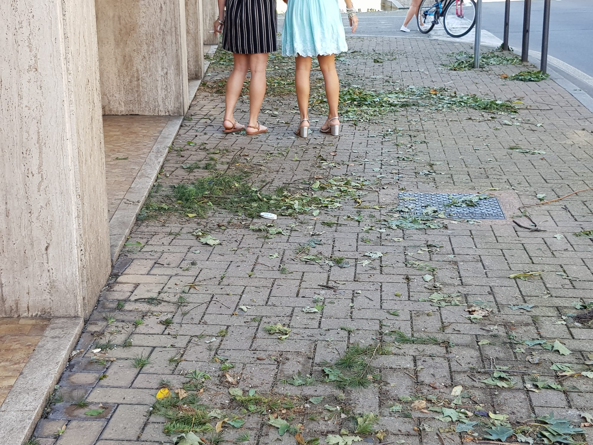 Marciapiede coperto di foglie in via Caduti a Saronno: “Pulitelo!”