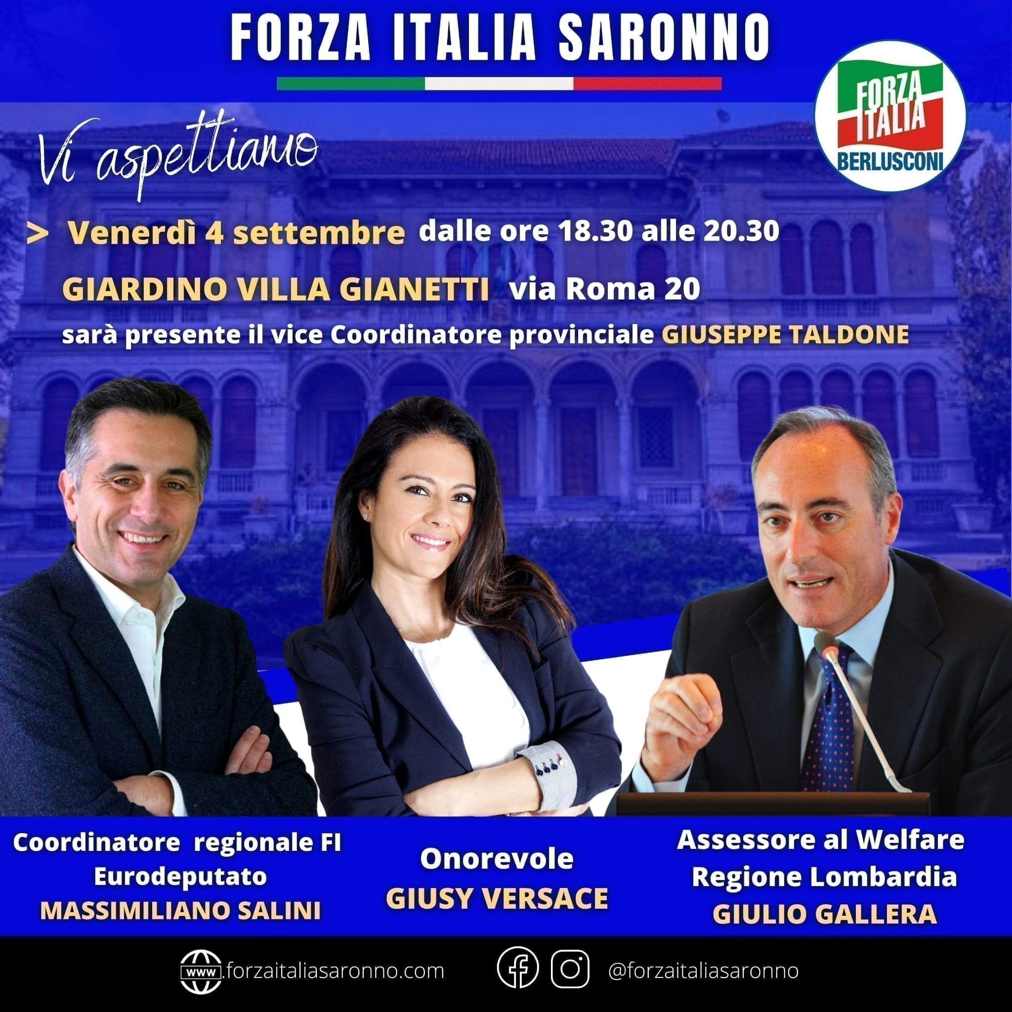 Vip in campo per le elezioni: Gallera, Giusy Versace e Salini in Villa Gianetti con Forza Italia