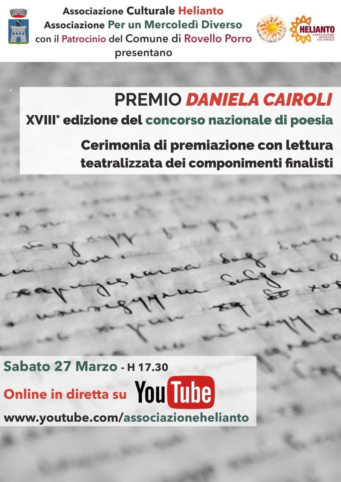 Rovello Porro, lettura online delle poesie finaliste al concorso nazionale di poesia Daniela Cairoli