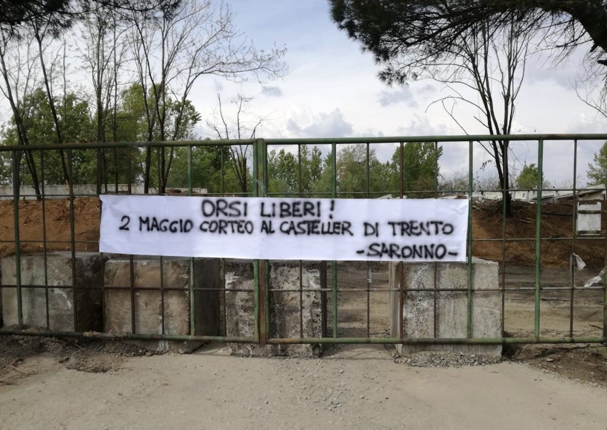 Dal Saronnese parte, con uno striscione, la mobilitazione di 100%animalisti per gli orsi del Trentino