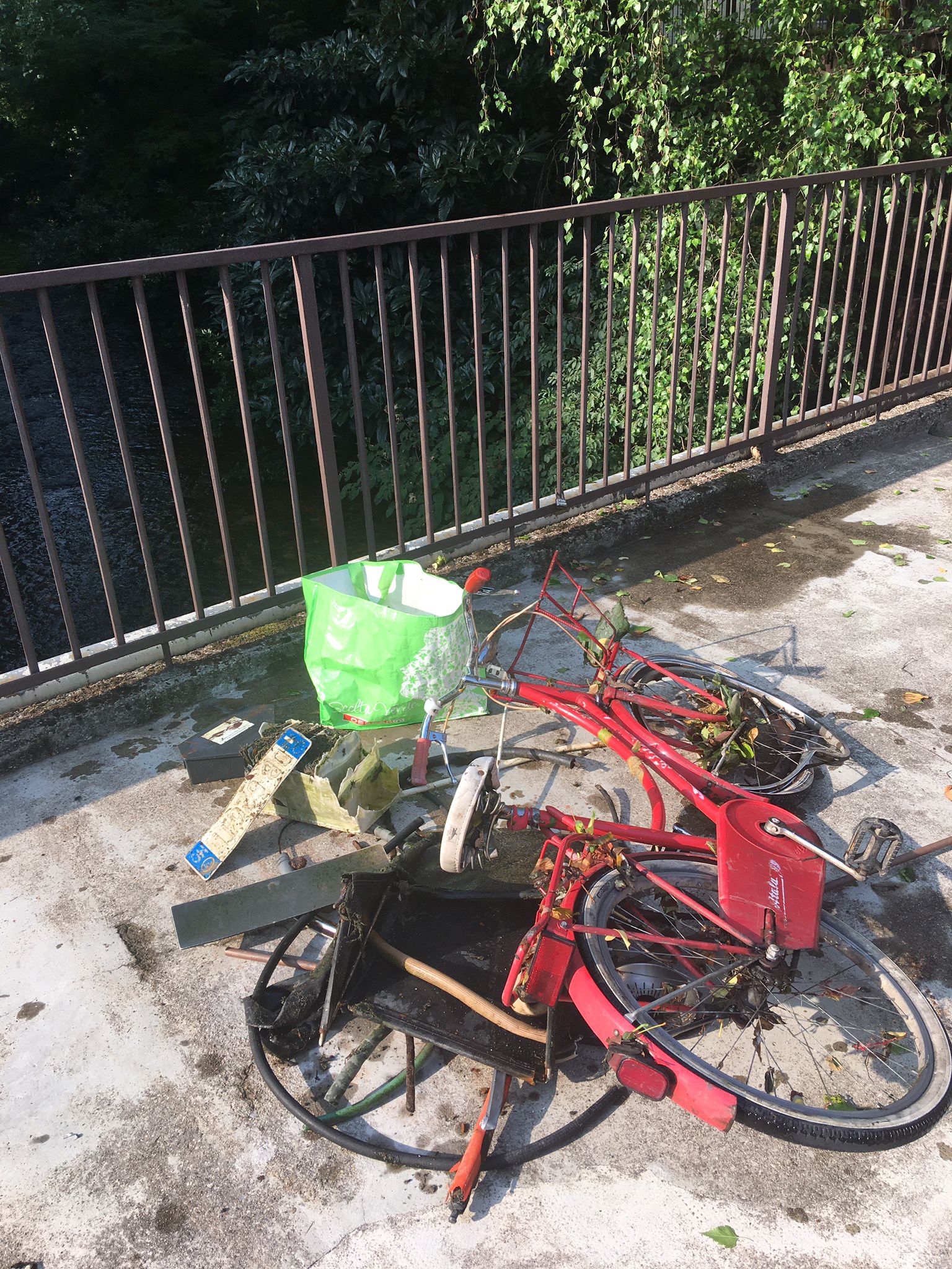 Una bicicletta, cerchi, una batteria e una targa: la Prot civ ha ripulito il torrente Lura
