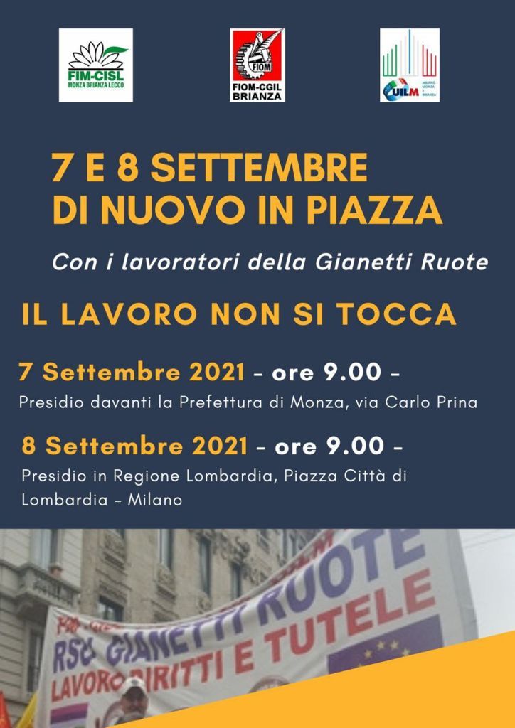 Chiusura Gianetti, 7 e 8 settembre i lavoratori in piazza per il diritto al lavoro