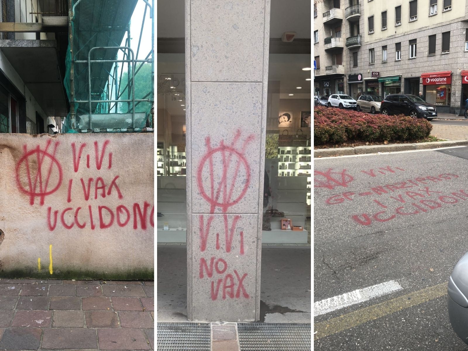 Saronno, blitz no vax in centro: graffiti tra corso Italia e stazione