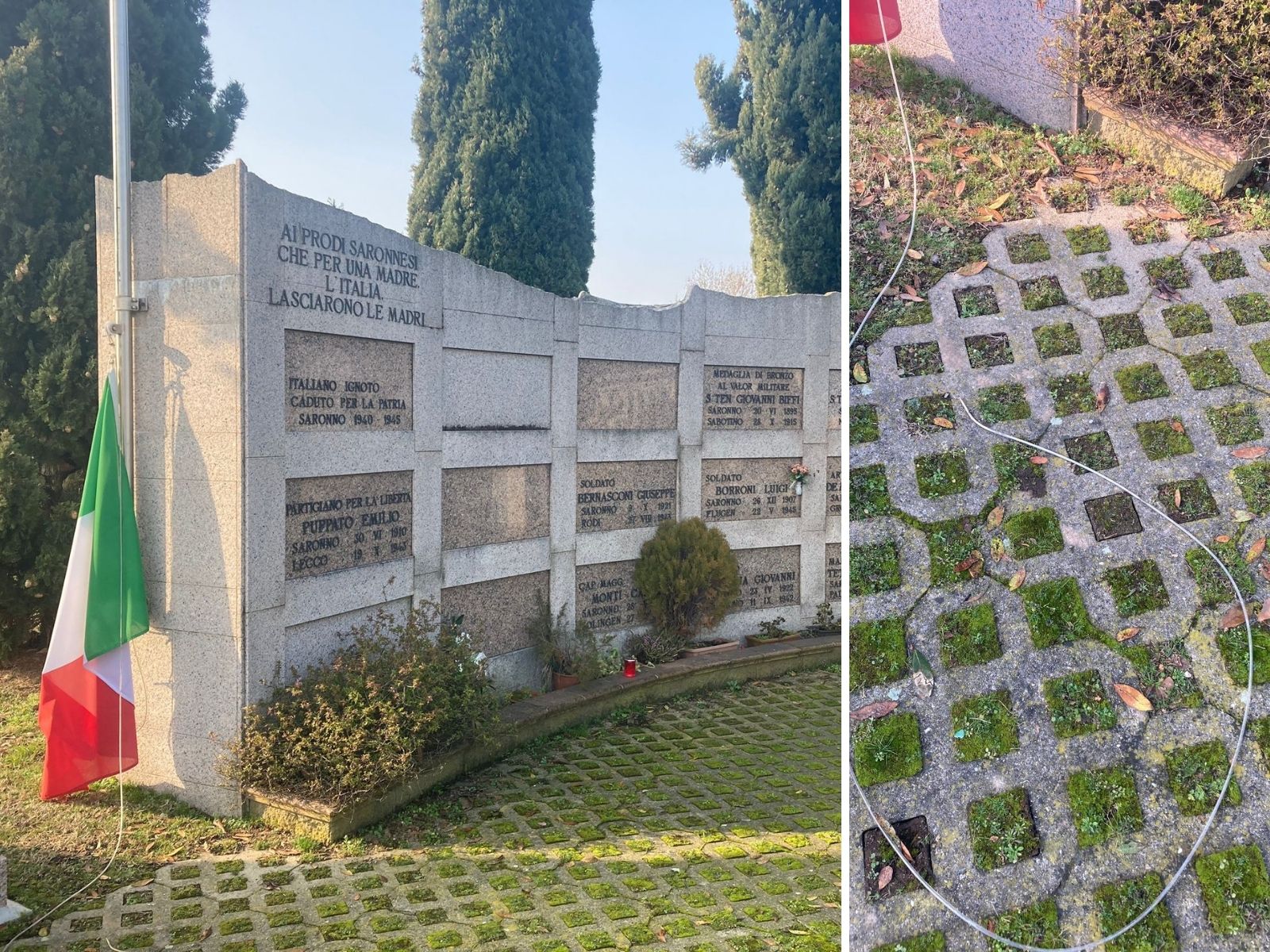 Vandali contro il monumento dei caduti al cimitero di via Milano