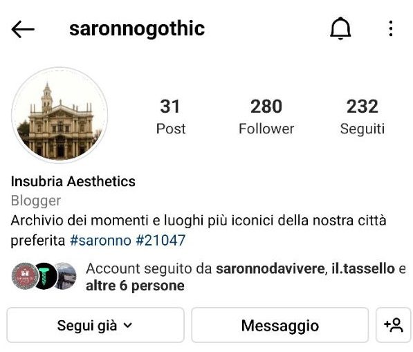 Saronno Gothic amarcord e ironia saronnese su Instagram