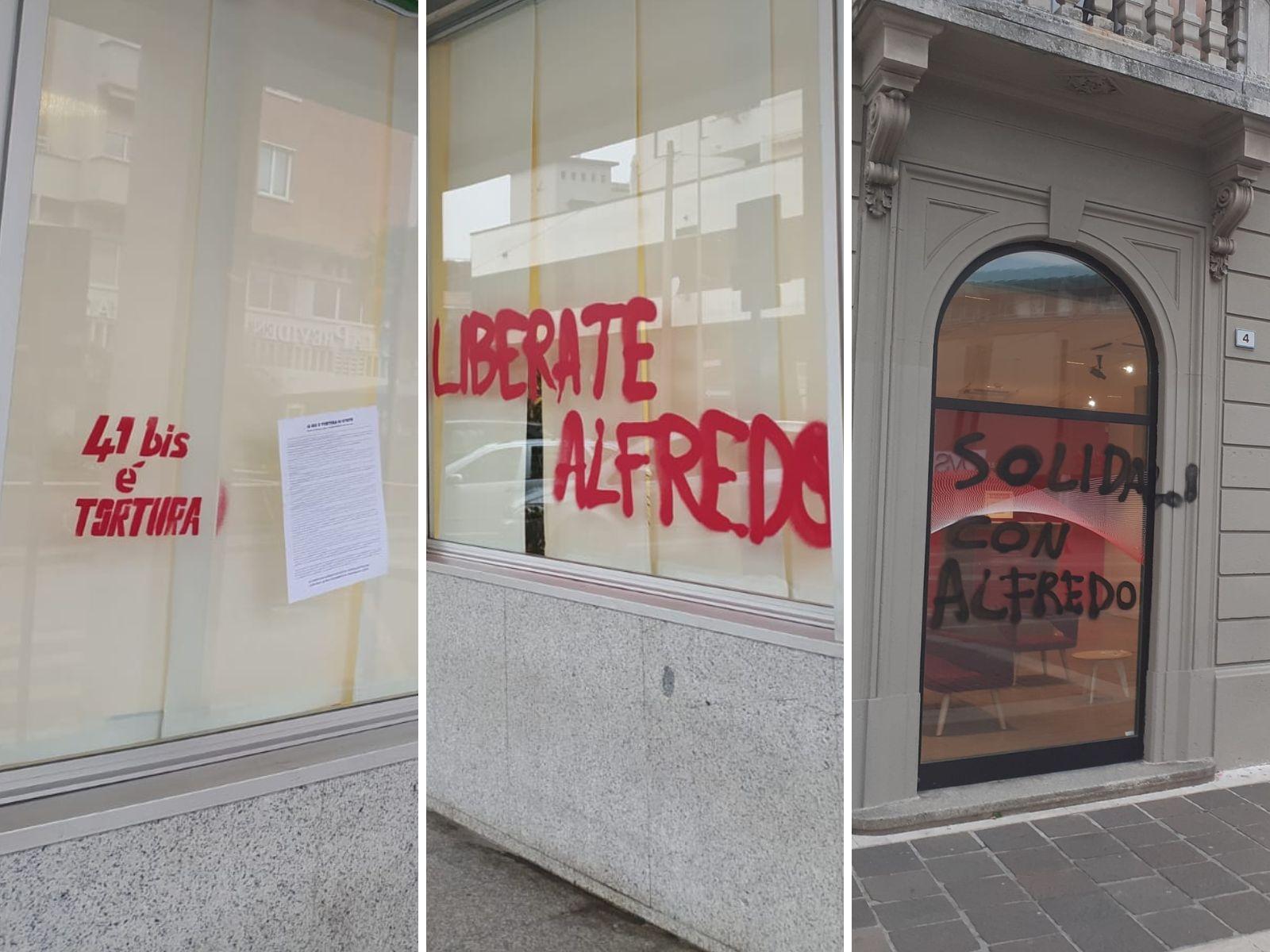 Saronno, raid anarchico a colpi di graffiti e stencil a sostegno di Alfredo contro il 41bis