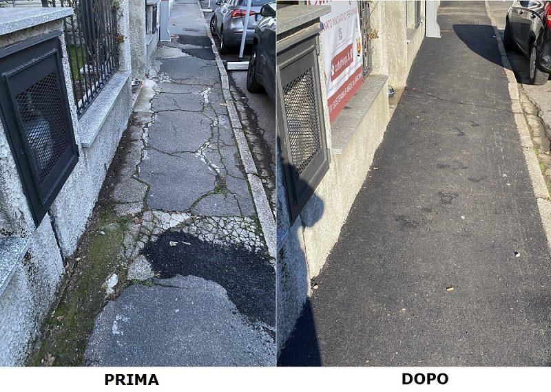 Saronno, l’assessore Pozzoli mostra il prima e il dopo del cantiere in via Balestrini