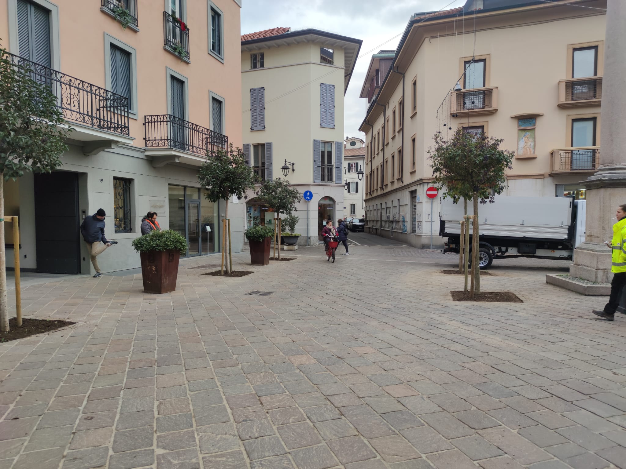 Saronno, nuovi alberi in piazza Portici: addio nuvola rosa