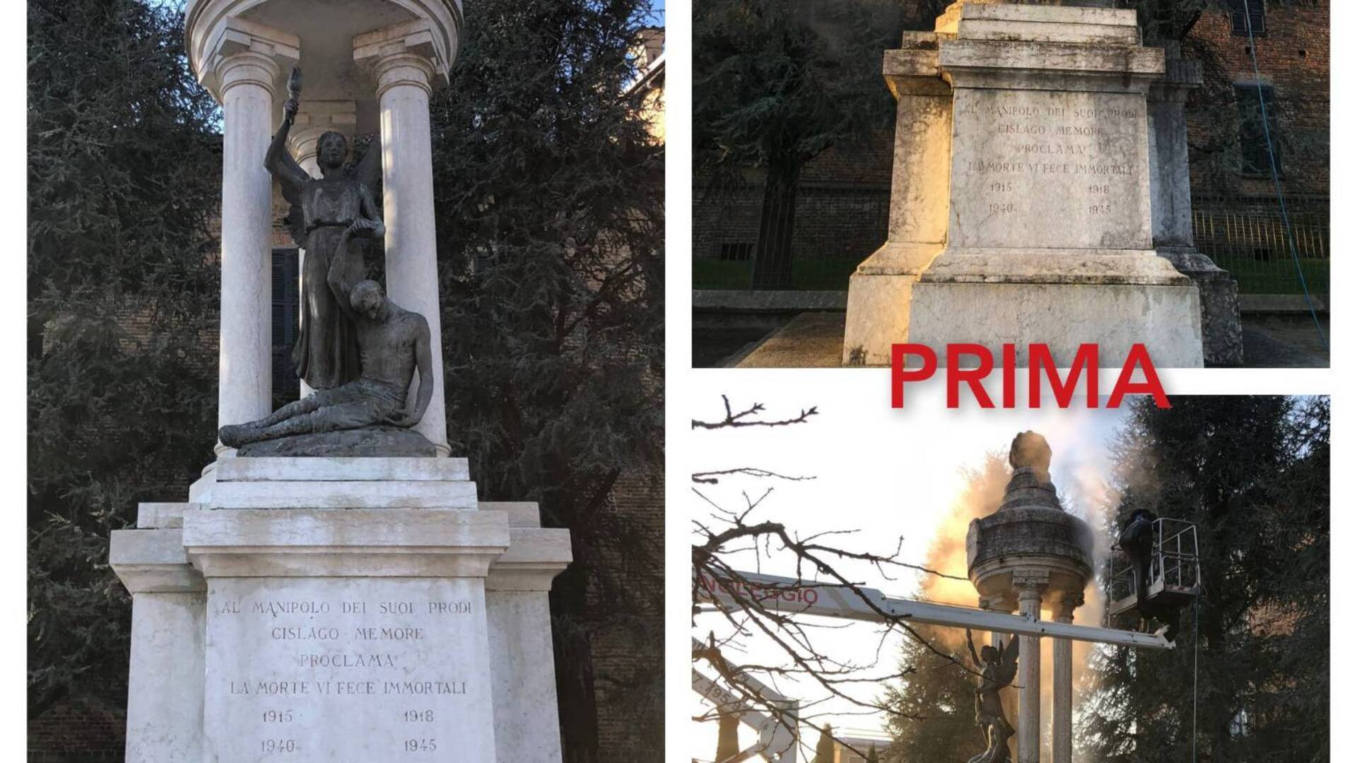 Cislago, contro smog e tempo che passa: ripulito il monumento ai caduti