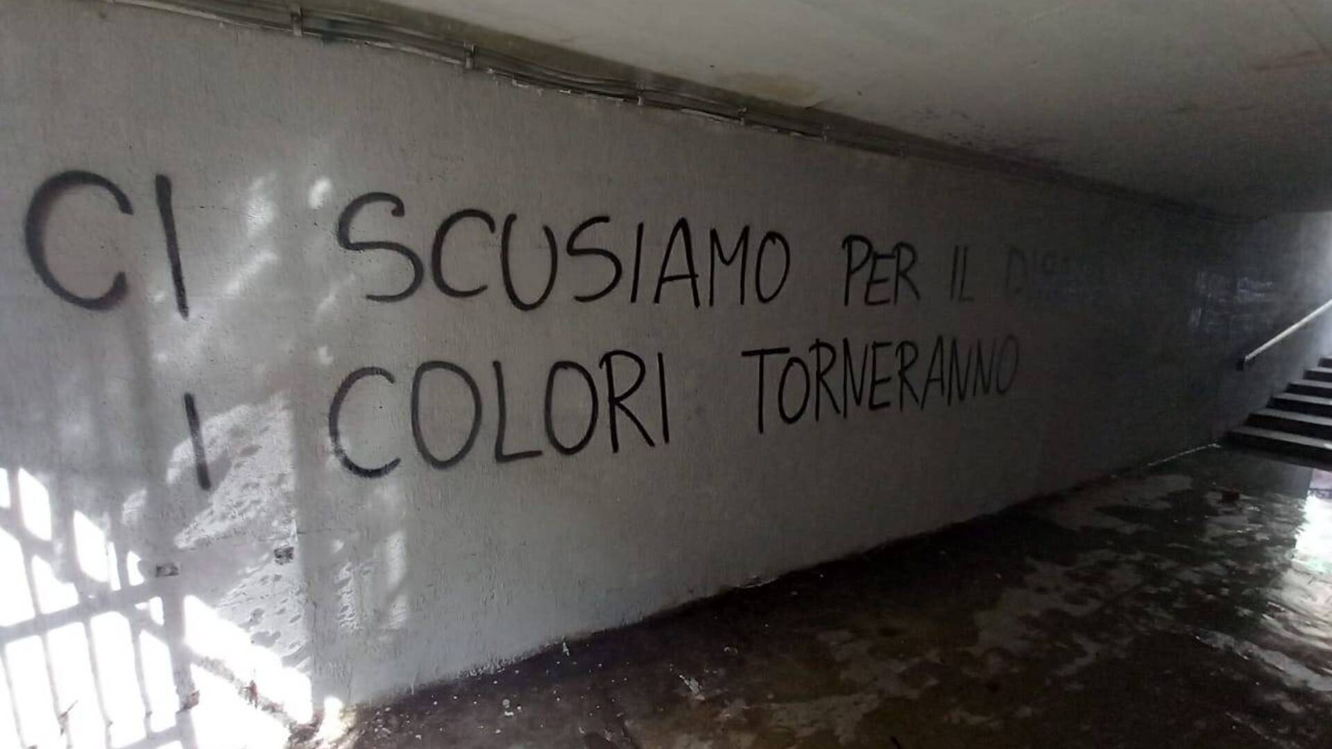 Saronno, graffiti nel sottopasso ripulito dal Rotaract: “I colori torneranno presto, contro la vostra grigia censura”