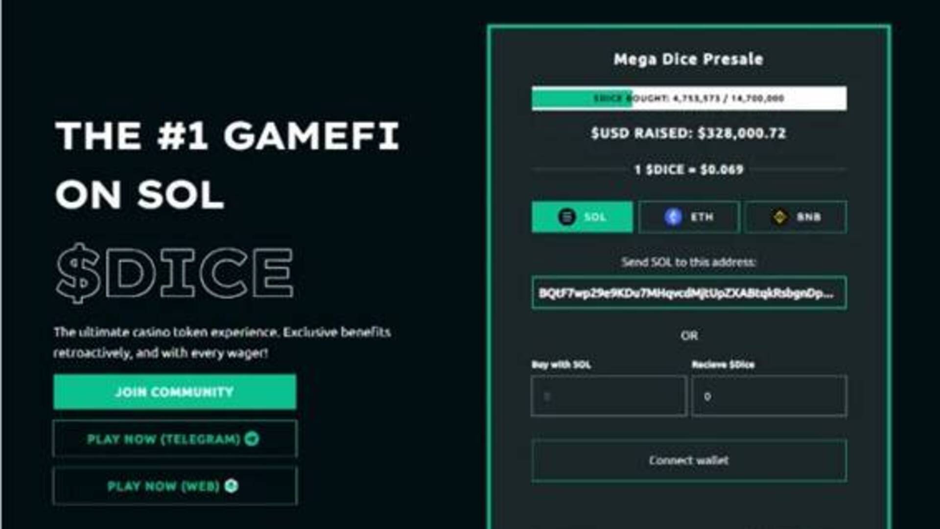 Il progetto GambleFi di Solana Mega Dice raccoglie $340.000 nel giorno del lancio
